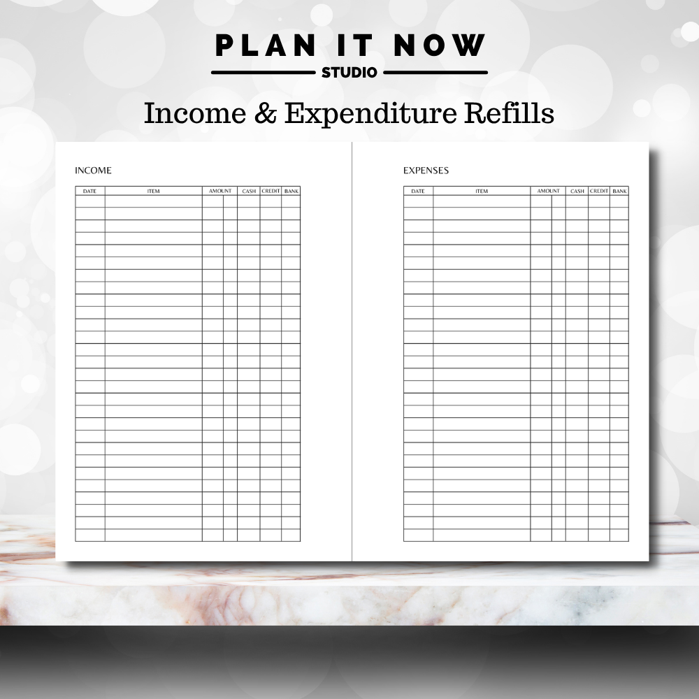 Income and expense refill pages