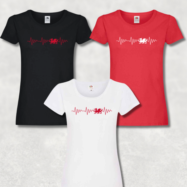 Women's Slim Fit Welsh Heartbeat T-Shirt | Red Dragon Flock Design