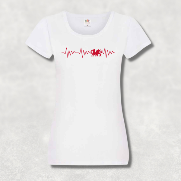 Women's Slim Fit Welsh Heartbeat T-Shirt | Red Dragon Flock Design - Image 2