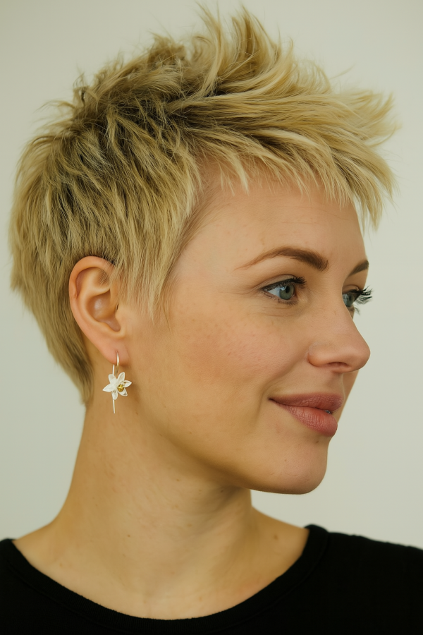 2 Colour Dainty Daffodil Fashion Drop Earrings - Image 2