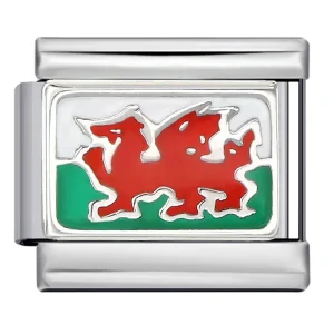 Stainless Steel Welsh Flag Italian Charm